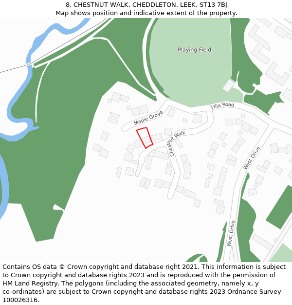 8, CHESTNUT WALK, CHEDDLETON, LEEK, ST13 7BJ: Location map and indicative extent of plot