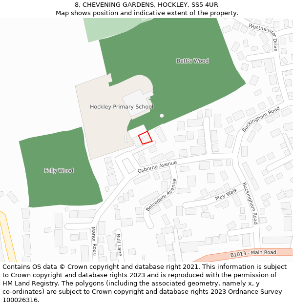 8, CHEVENING GARDENS, HOCKLEY, SS5 4UR: Location map and indicative extent of plot