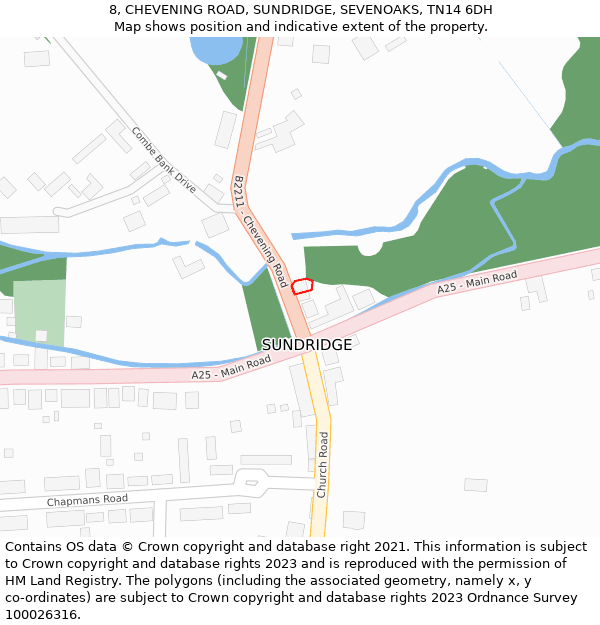 8, CHEVENING ROAD, SUNDRIDGE, SEVENOAKS, TN14 6DH: Location map and indicative extent of plot