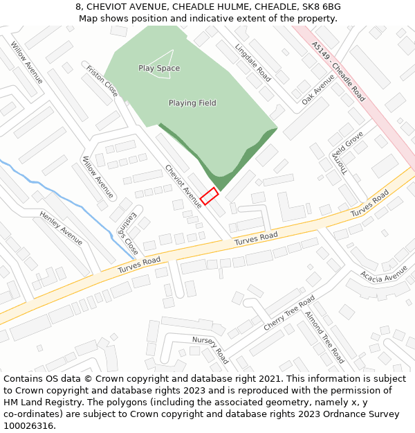 8, CHEVIOT AVENUE, CHEADLE HULME, CHEADLE, SK8 6BG: Location map and indicative extent of plot