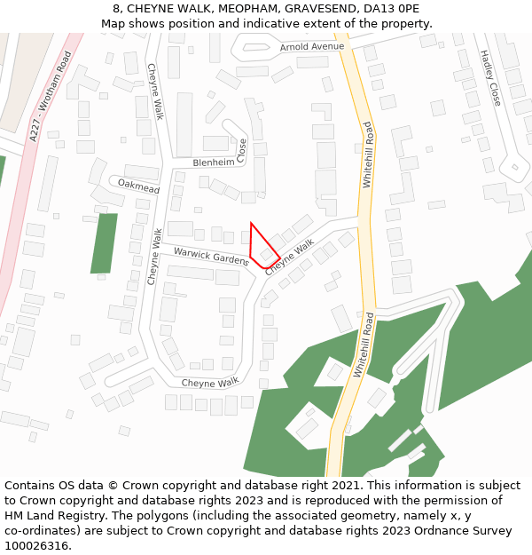 8, CHEYNE WALK, MEOPHAM, GRAVESEND, DA13 0PE: Location map and indicative extent of plot