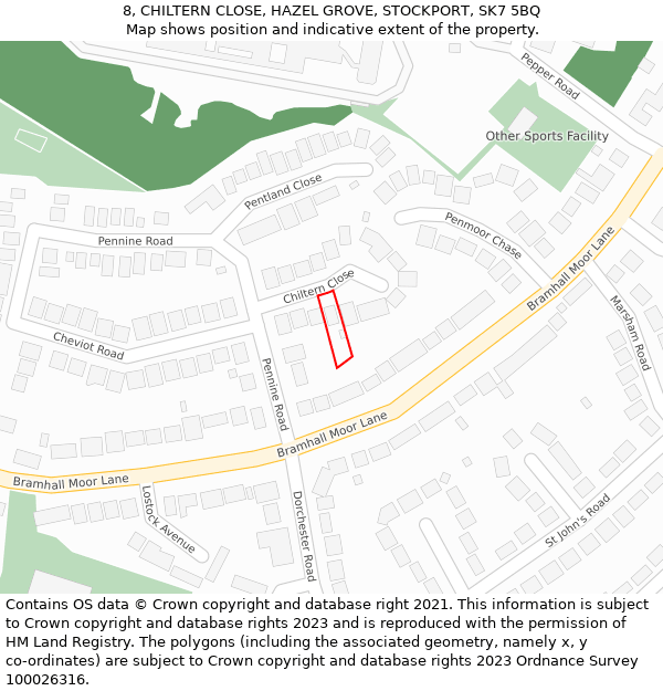 8, CHILTERN CLOSE, HAZEL GROVE, STOCKPORT, SK7 5BQ: Location map and indicative extent of plot