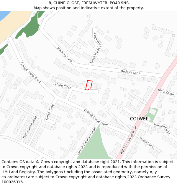 8, CHINE CLOSE, FRESHWATER, PO40 9NS: Location map and indicative extent of plot