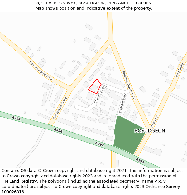 8, CHIVERTON WAY, ROSUDGEON, PENZANCE, TR20 9PS: Location map and indicative extent of plot