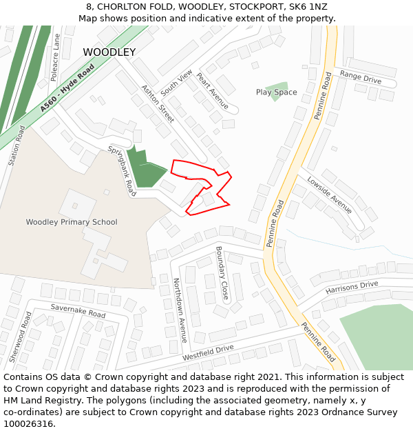8, CHORLTON FOLD, WOODLEY, STOCKPORT, SK6 1NZ: Location map and indicative extent of plot