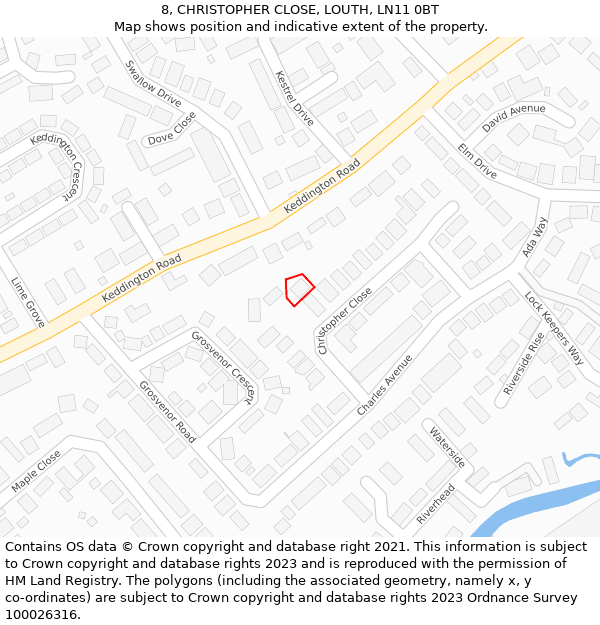 8, CHRISTOPHER CLOSE, LOUTH, LN11 0BT: Location map and indicative extent of plot