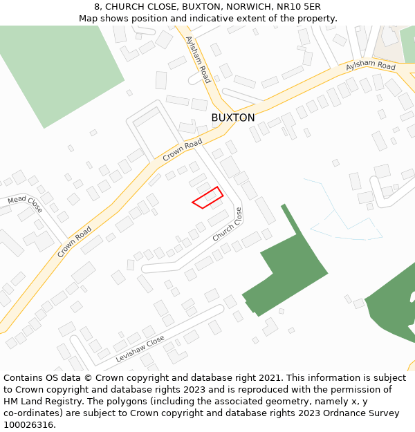 8, CHURCH CLOSE, BUXTON, NORWICH, NR10 5ER: Location map and indicative extent of plot