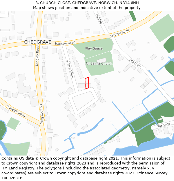 8, CHURCH CLOSE, CHEDGRAVE, NORWICH, NR14 6NH: Location map and indicative extent of plot