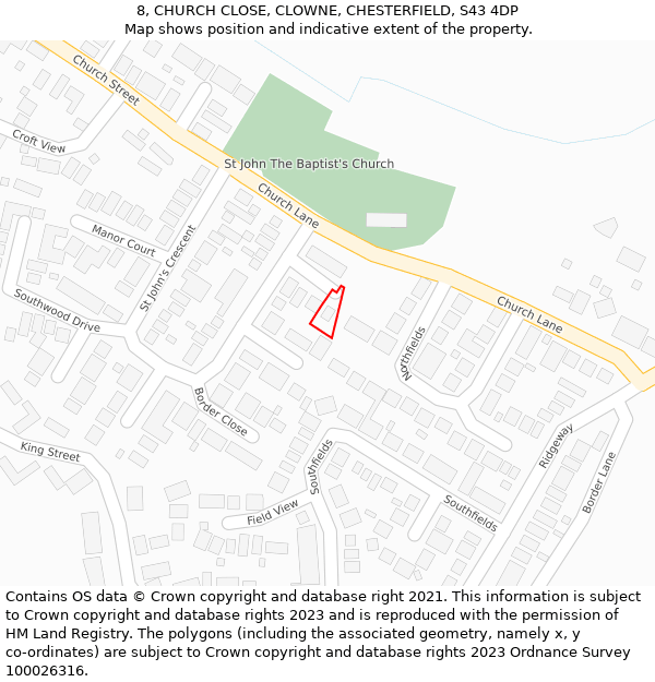 8, CHURCH CLOSE, CLOWNE, CHESTERFIELD, S43 4DP: Location map and indicative extent of plot