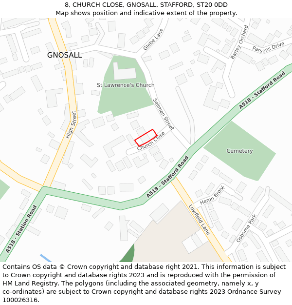 8, CHURCH CLOSE, GNOSALL, STAFFORD, ST20 0DD: Location map and indicative extent of plot