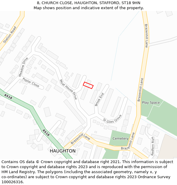 8, CHURCH CLOSE, HAUGHTON, STAFFORD, ST18 9HN: Location map and indicative extent of plot