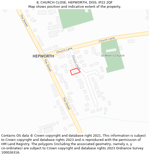 8, CHURCH CLOSE, HEPWORTH, DISS, IP22 2QF: Location map and indicative extent of plot