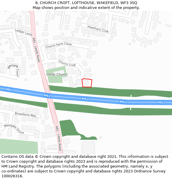 8, CHURCH CROFT, LOFTHOUSE, WAKEFIELD, WF3 3SQ: Location map and indicative extent of plot