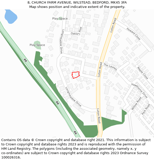 8, CHURCH FARM AVENUE, WILSTEAD, BEDFORD, MK45 3FA: Location map and indicative extent of plot