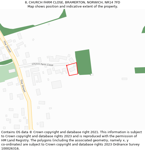 8, CHURCH FARM CLOSE, BRAMERTON, NORWICH, NR14 7FD: Location map and indicative extent of plot