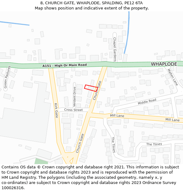 8, CHURCH GATE, WHAPLODE, SPALDING, PE12 6TA: Location map and indicative extent of plot