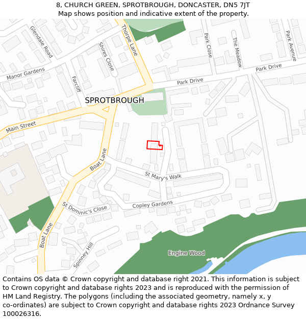 8, CHURCH GREEN, SPROTBROUGH, DONCASTER, DN5 7JT: Location map and indicative extent of plot