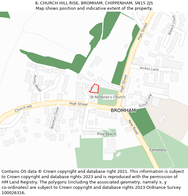 8, CHURCH HILL RISE, BROMHAM, CHIPPENHAM, SN15 2JS: Location map and indicative extent of plot