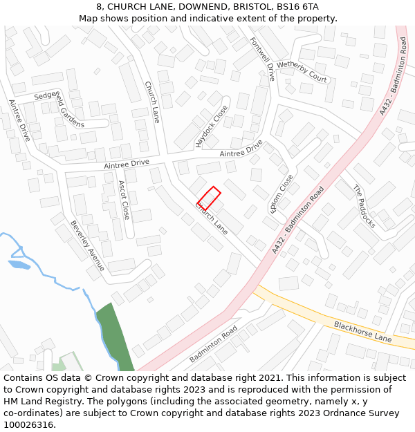 8, CHURCH LANE, DOWNEND, BRISTOL, BS16 6TA: Location map and indicative extent of plot