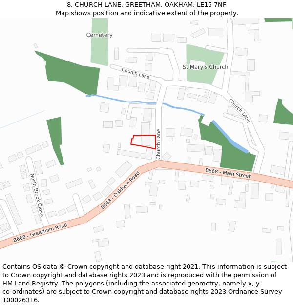 8, CHURCH LANE, GREETHAM, OAKHAM, LE15 7NF: Location map and indicative extent of plot
