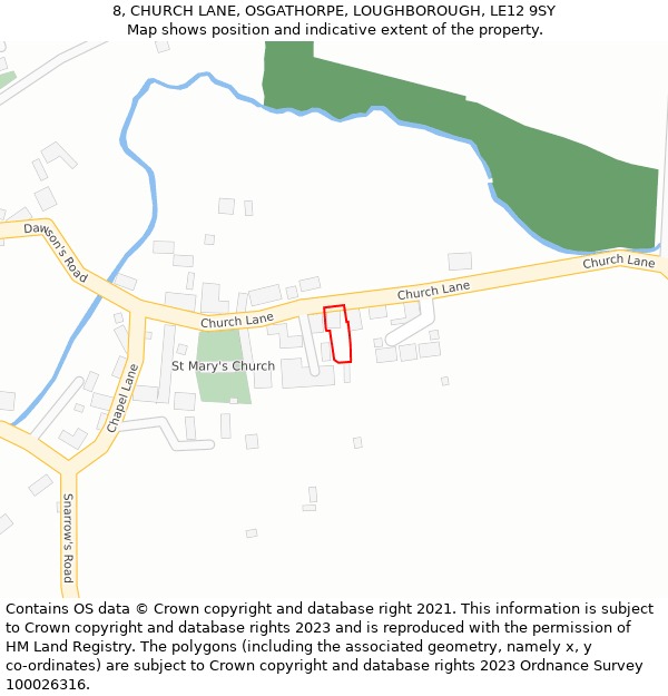 8, CHURCH LANE, OSGATHORPE, LOUGHBOROUGH, LE12 9SY: Location map and indicative extent of plot