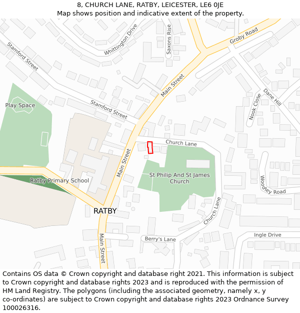 8, CHURCH LANE, RATBY, LEICESTER, LE6 0JE: Location map and indicative extent of plot