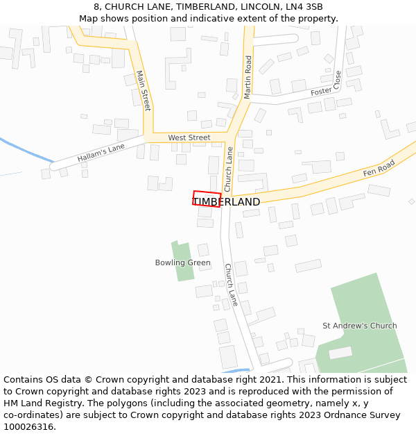 8, CHURCH LANE, TIMBERLAND, LINCOLN, LN4 3SB: Location map and indicative extent of plot