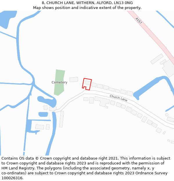 8, CHURCH LANE, WITHERN, ALFORD, LN13 0NG: Location map and indicative extent of plot