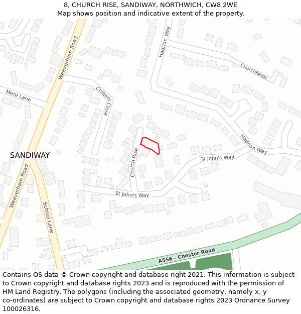 8, CHURCH RISE, SANDIWAY, NORTHWICH, CW8 2WE: Location map and indicative extent of plot