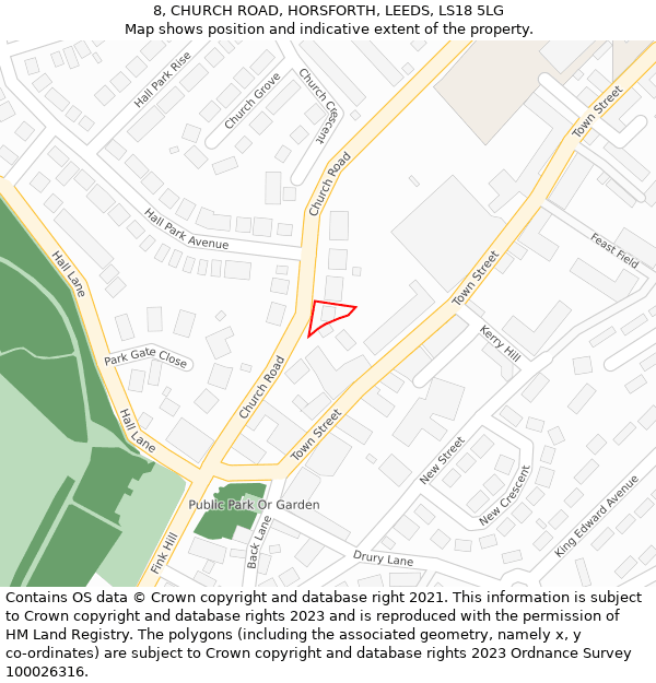 8, CHURCH ROAD, HORSFORTH, LEEDS, LS18 5LG: Location map and indicative extent of plot