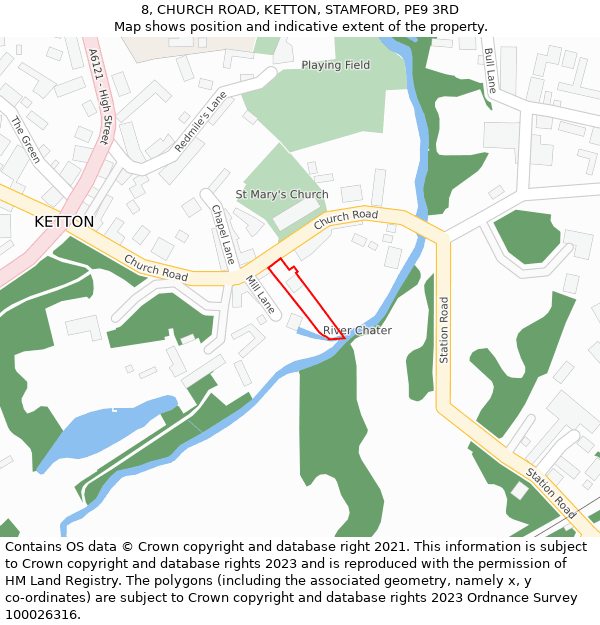 8, CHURCH ROAD, KETTON, STAMFORD, PE9 3RD: Location map and indicative extent of plot