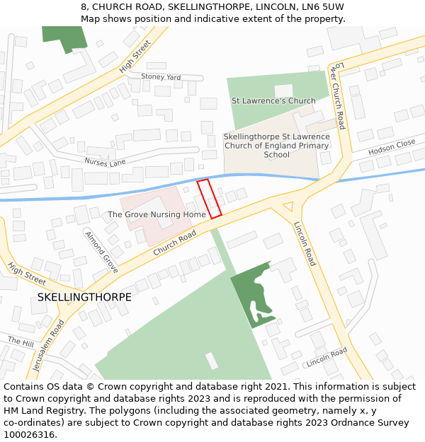 8, CHURCH ROAD, SKELLINGTHORPE, LINCOLN, LN6 5UW: Location map and indicative extent of plot