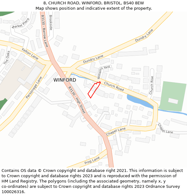 8, CHURCH ROAD, WINFORD, BRISTOL, BS40 8EW: Location map and indicative extent of plot