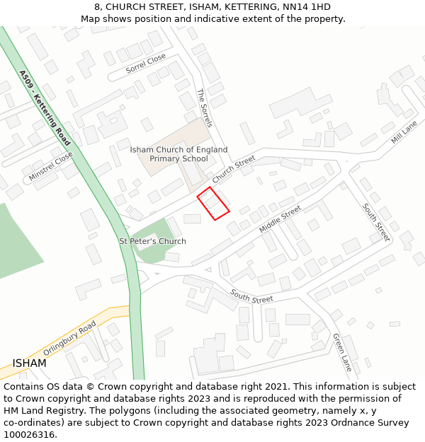 8, CHURCH STREET, ISHAM, KETTERING, NN14 1HD: Location map and indicative extent of plot