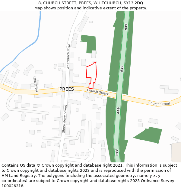 8, CHURCH STREET, PREES, WHITCHURCH, SY13 2DQ: Location map and indicative extent of plot