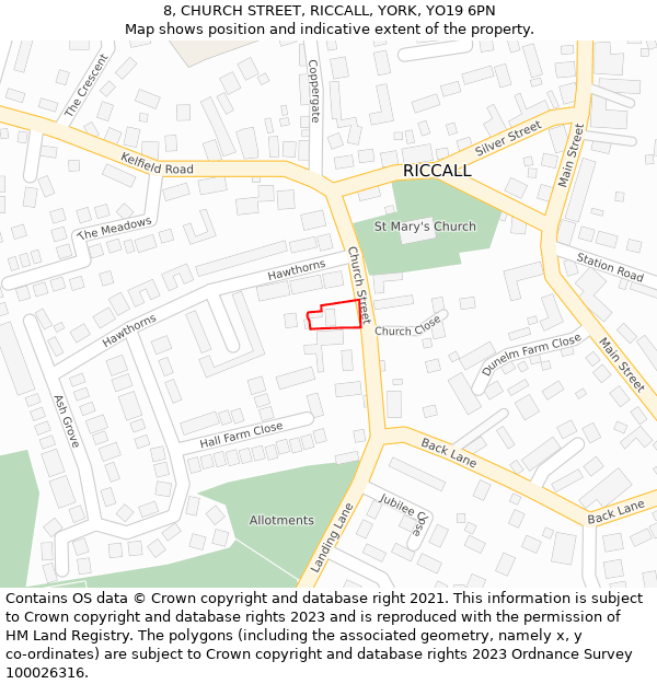 8, CHURCH STREET, RICCALL, YORK, YO19 6PN: Location map and indicative extent of plot