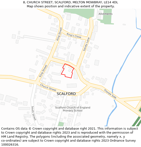 8, CHURCH STREET, SCALFORD, MELTON MOWBRAY, LE14 4DL: Location map and indicative extent of plot