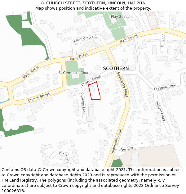 8, CHURCH STREET, SCOTHERN, LINCOLN, LN2 2UA: Location map and indicative extent of plot
