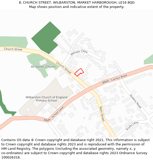 8, CHURCH STREET, WILBARSTON, MARKET HARBOROUGH, LE16 8QG: Location map and indicative extent of plot
