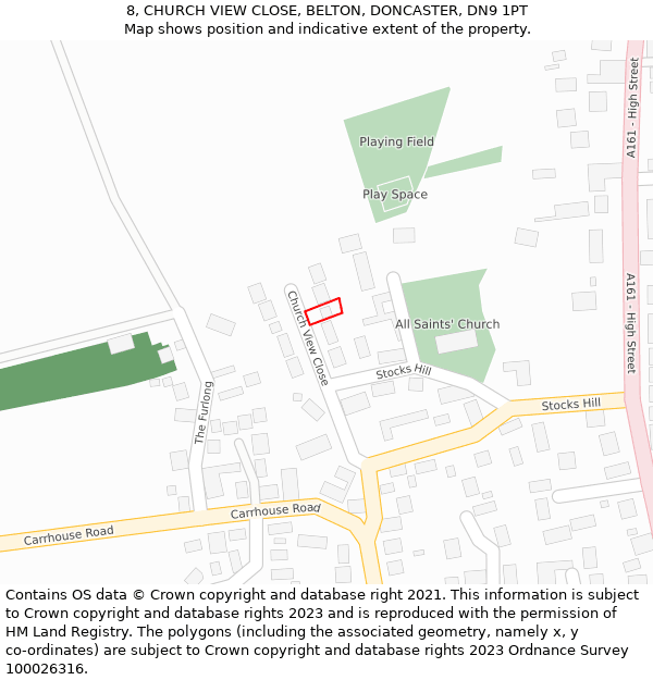 8, CHURCH VIEW CLOSE, BELTON, DONCASTER, DN9 1PT: Location map and indicative extent of plot