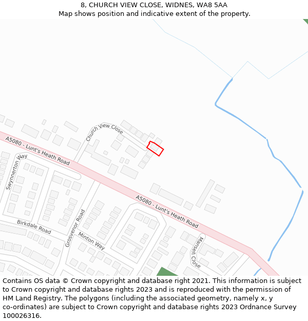 8, CHURCH VIEW CLOSE, WIDNES, WA8 5AA: Location map and indicative extent of plot