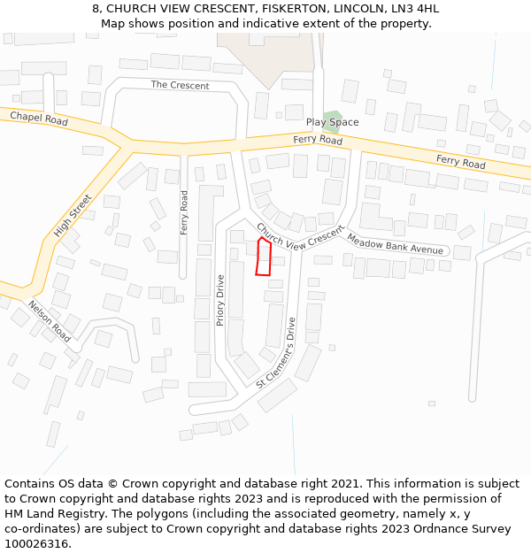 8, CHURCH VIEW CRESCENT, FISKERTON, LINCOLN, LN3 4HL: Location map and indicative extent of plot