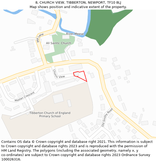 8, CHURCH VIEW, TIBBERTON, NEWPORT, TF10 8LJ: Location map and indicative extent of plot