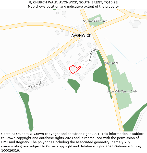 8, CHURCH WALK, AVONWICK, SOUTH BRENT, TQ10 9EJ: Location map and indicative extent of plot