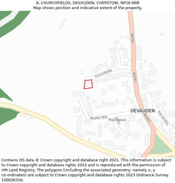 8, CHURCHFIELDS, DEVAUDEN, CHEPSTOW, NP16 6NB: Location map and indicative extent of plot