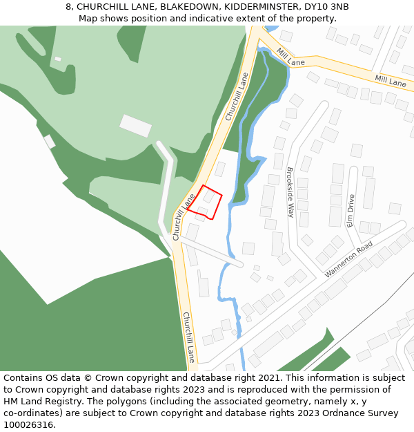 8, CHURCHILL LANE, BLAKEDOWN, KIDDERMINSTER, DY10 3NB: Location map and indicative extent of plot