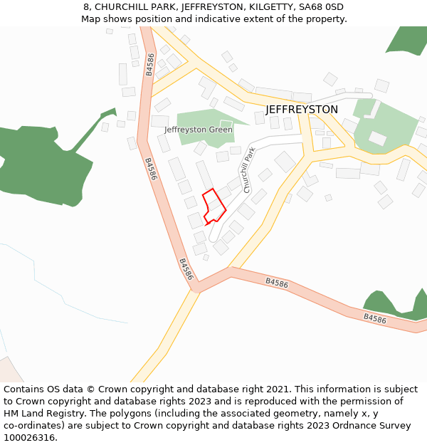 8, CHURCHILL PARK, JEFFREYSTON, KILGETTY, SA68 0SD: Location map and indicative extent of plot