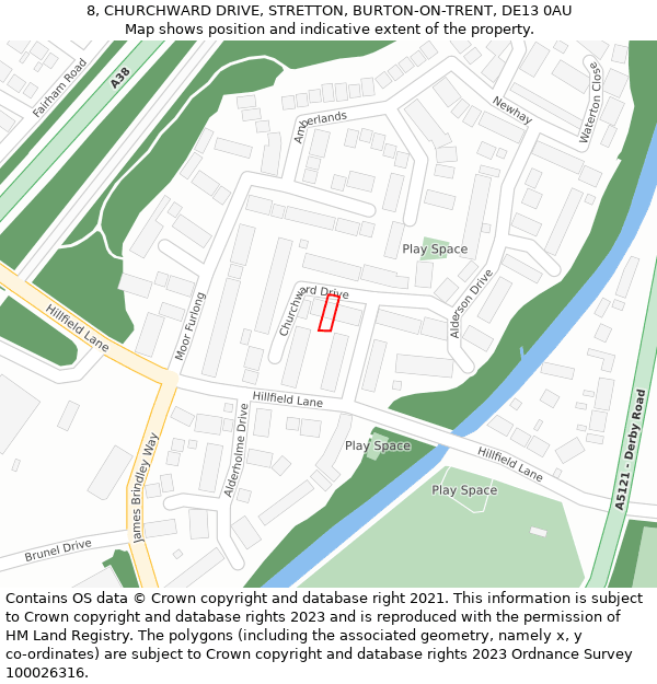 8, CHURCHWARD DRIVE, STRETTON, BURTON-ON-TRENT, DE13 0AU: Location map and indicative extent of plot