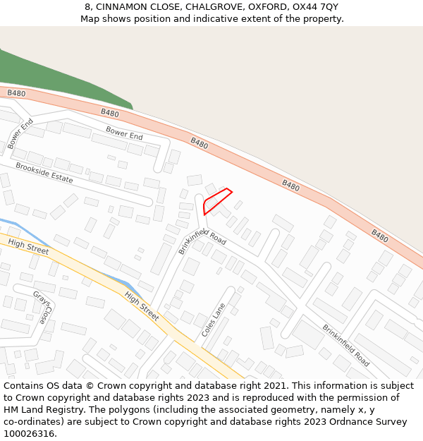 8, CINNAMON CLOSE, CHALGROVE, OXFORD, OX44 7QY: Location map and indicative extent of plot