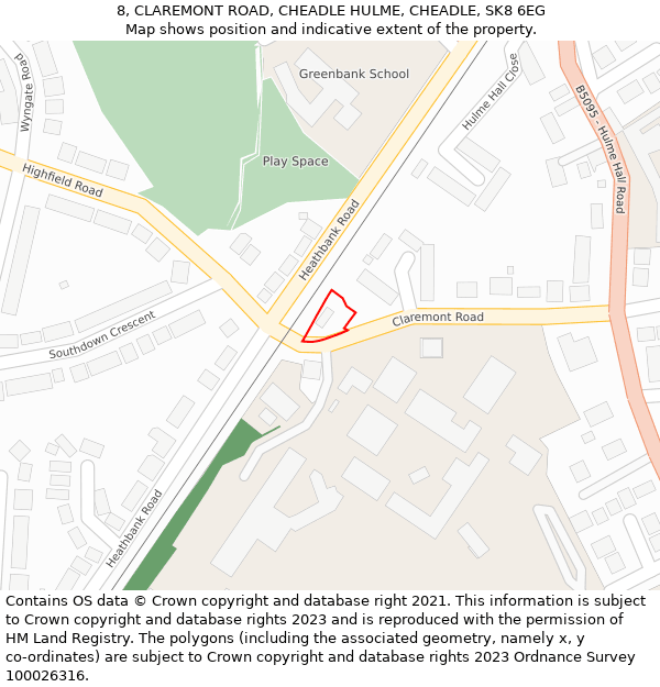 8, CLAREMONT ROAD, CHEADLE HULME, CHEADLE, SK8 6EG: Location map and indicative extent of plot